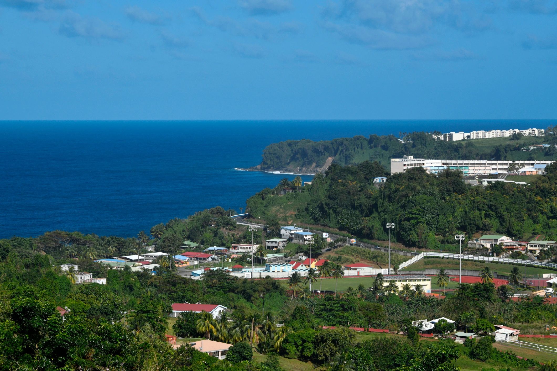 Tropical coastal town and shoreline