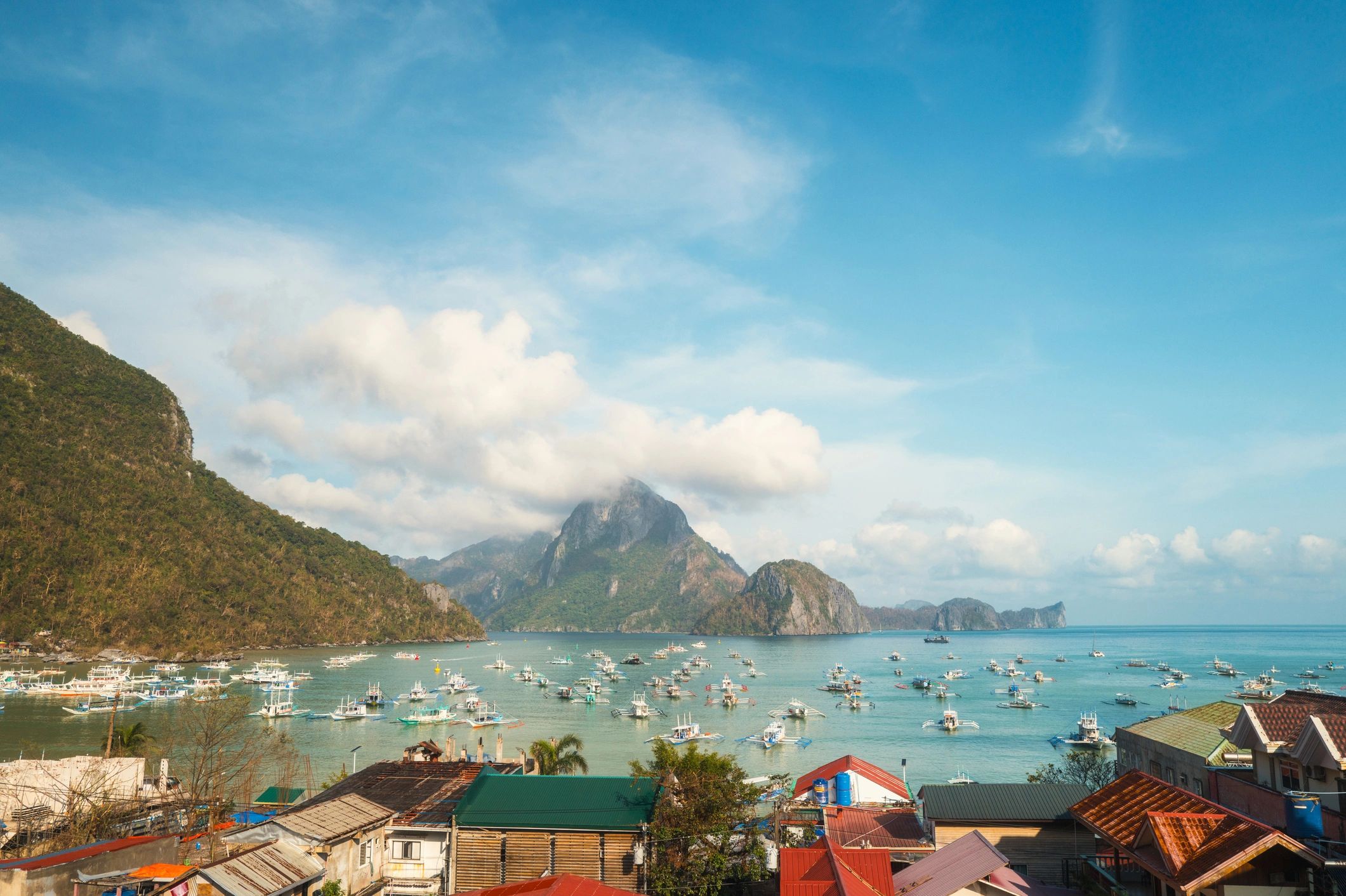 Island coastline and harbor view